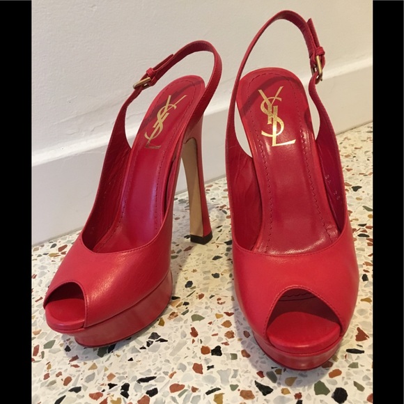 Yves Saint Laurent Shoes - Ysl red leather platform sling backs size 36 1/2